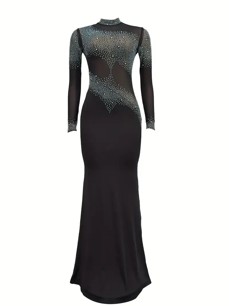 Mesh Stitching Sequin Cocktail Dress