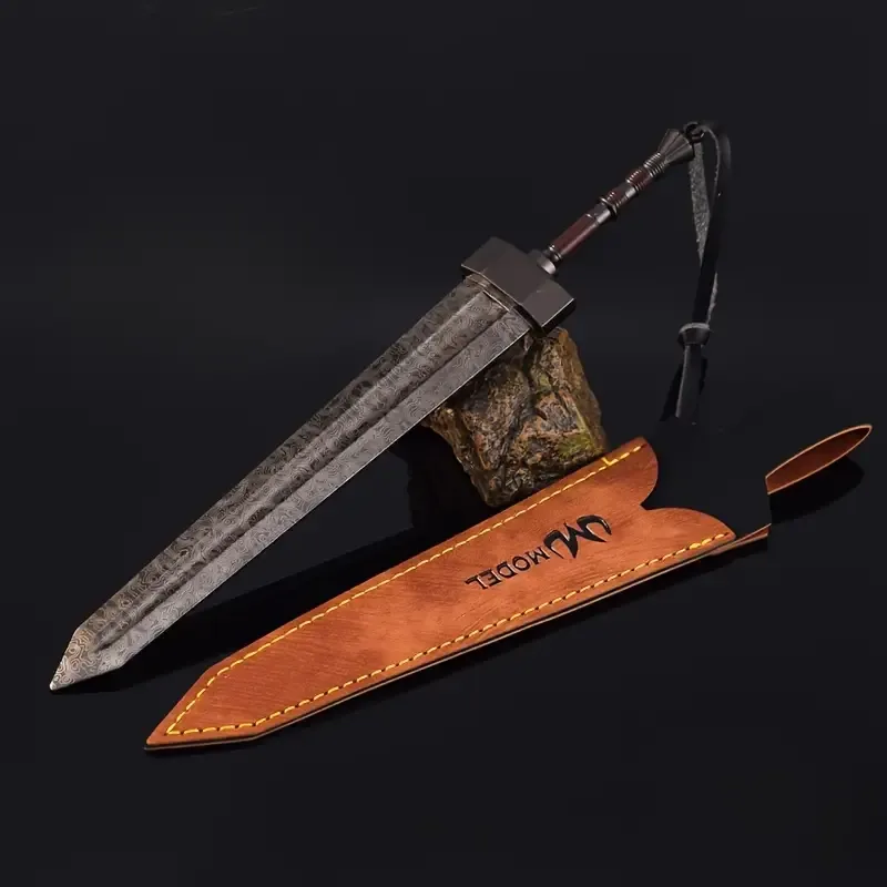 1pc Exquisite Damascus Steel Pattern Giant Sword - Full Metal Model Hand Figure with Intricate Details and Realistic Design