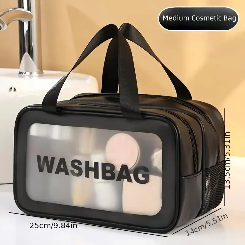 Dual Compartment Wash Bag, Large-capacity Portable Toiletry Bag, See Through Wash Bag