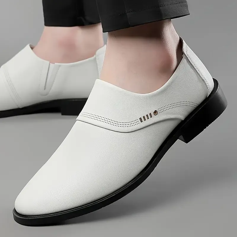 Men's Solid Colour Slip On Elegant Dress Shoes, Comfy Non Slip Rubber Sole Durable Shoes For Men's Outdoor Activities