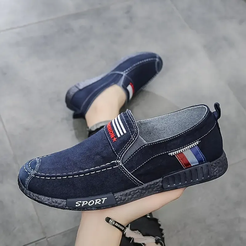 Men's Vintage Solid Color Slip On Loafer Shoes, Comfy Non Slip EVA Sole Canvas Walking Shoes, Men's Footwear