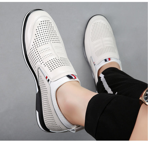 White leather height-enhancing shoes