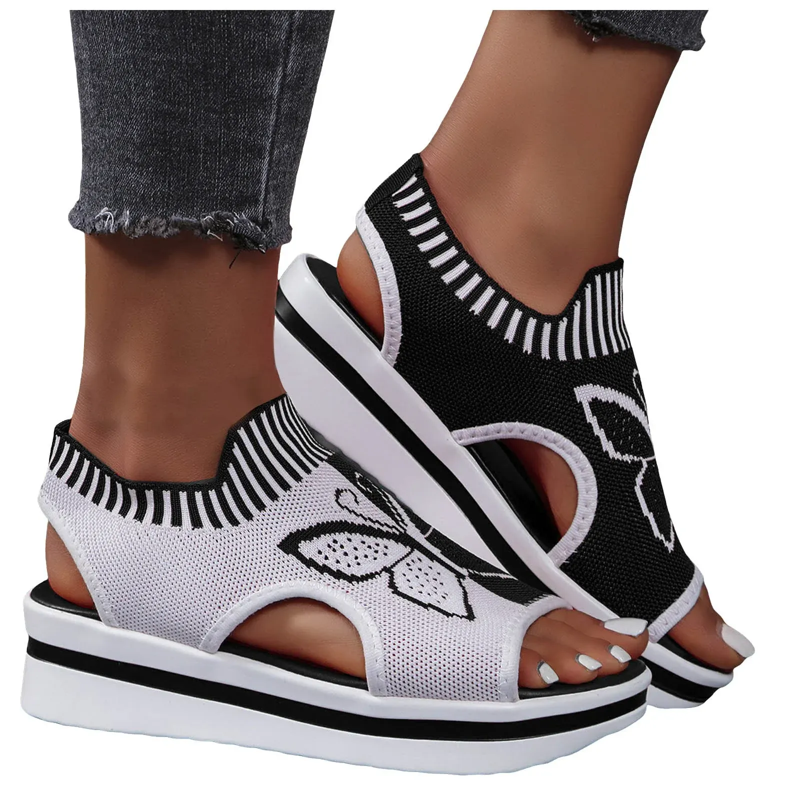 New casual flying woven hollow fish mouth beach women's sports sandals