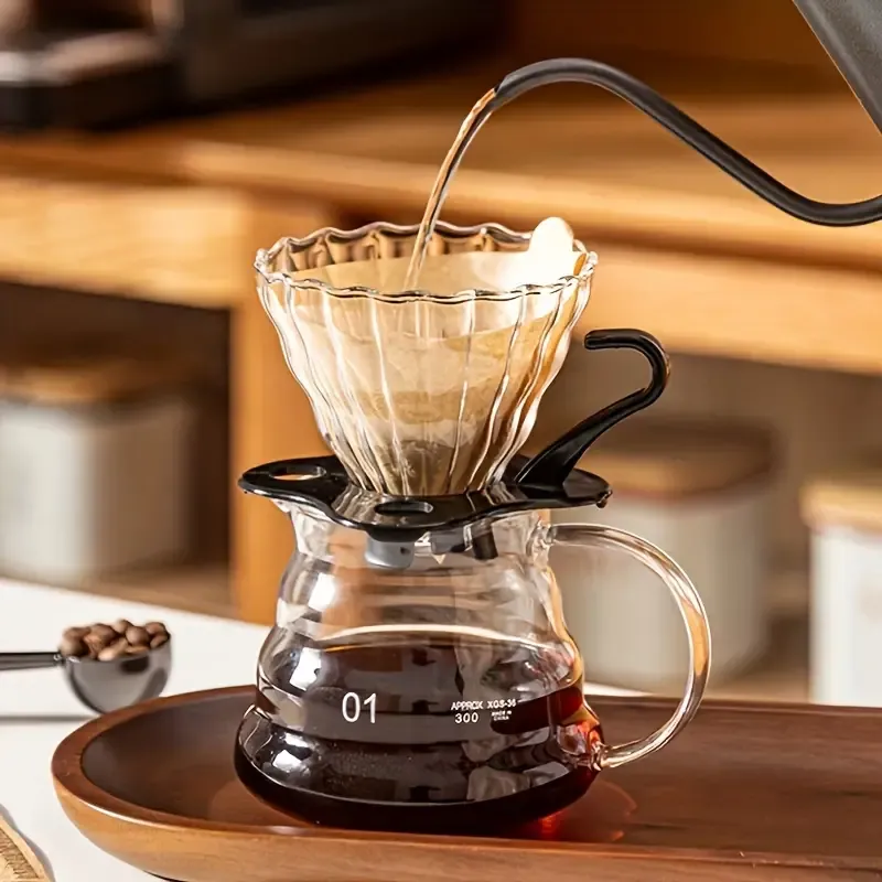 1 Set Coffee Pot With Filters, Pour Over Coffee Starter Set, Craft Coffee Maker Dripper, Glass Server And Reusable Glass Permanent Filter, For H