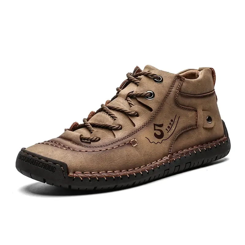 Men's Microfiber Leather Boots, Handmade Stitching Outdoor Casual Shoes