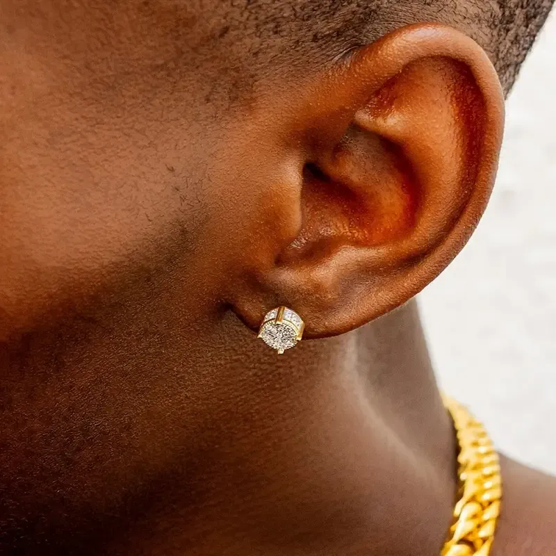 2pcs ICED CHICS S925 Silver Hip-hop Men's Earrings With Syntheitc Zirconia Micro-setting Color Plating Round Earrings