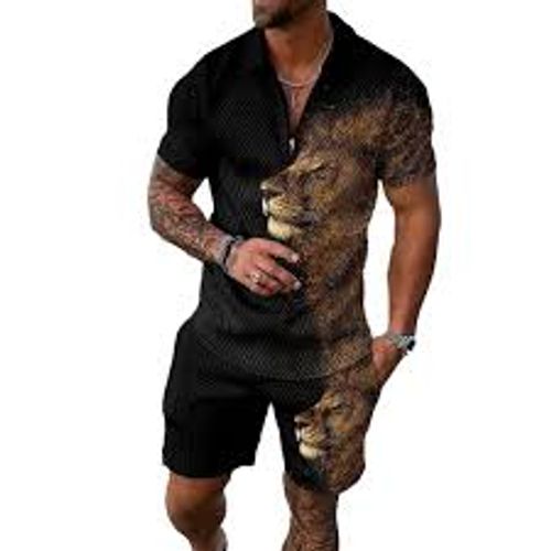 Printed zipper short-sleeved POLO shirt large size casual European and American suit lapel men's short
