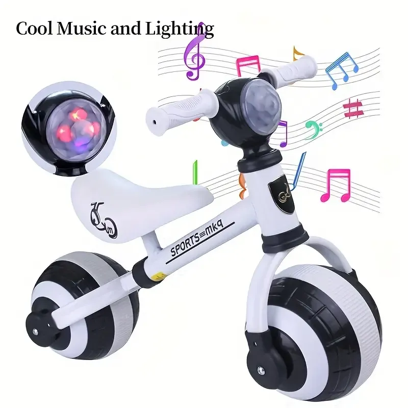 Vintage-Style Balance Bike for Toddlers with Musical & Lighting Features, Plastic Wheels, No-Pedal Spherical Football Silent Wheels, Soft Seat – Ideal First Bike for 1-3 Year Old Boys & Girls, Roller Coaster Brake, No Components Accessory – Perfect Birthday Gift