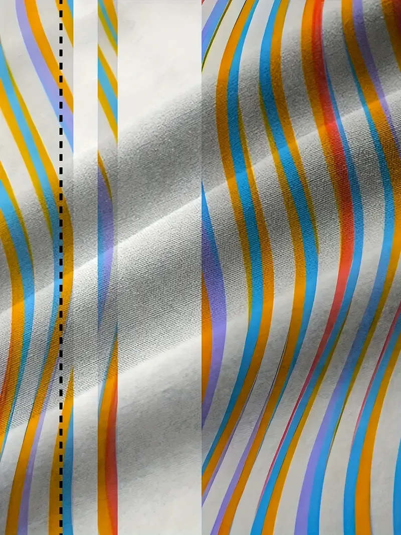 Vintage Rainbow Striped Print Men's Button Up Short Sleeve Shirt – Retro Style Casual Summer Shirt For Outdoor Activities Holiday Leisure Time