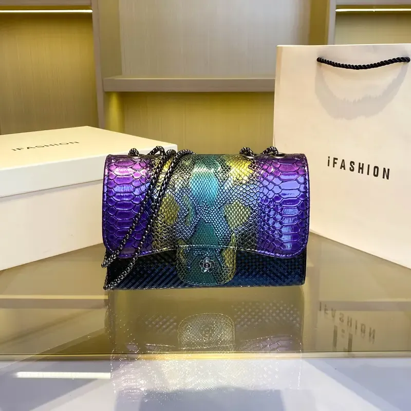 Snakeskin Pattern Shoulder Bag, Gradient Color Crossbody Bag, Luxury Classic Handbag, Purse For Women