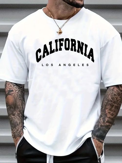California Los Angeles Graphic 3D Print Men's T-Shirt - 100% Polyester Casual Crew Neck Tee with Slight Stretch for Summer, Regular Fit Short Sleeve Pullover for Weekend Casual Wear