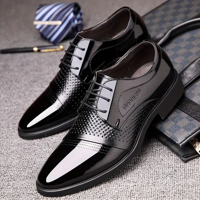 Men's Breathable Faux Dress Shoes - Casual & Formal, Lace-Up with Rubber Sole for Business and Weddings