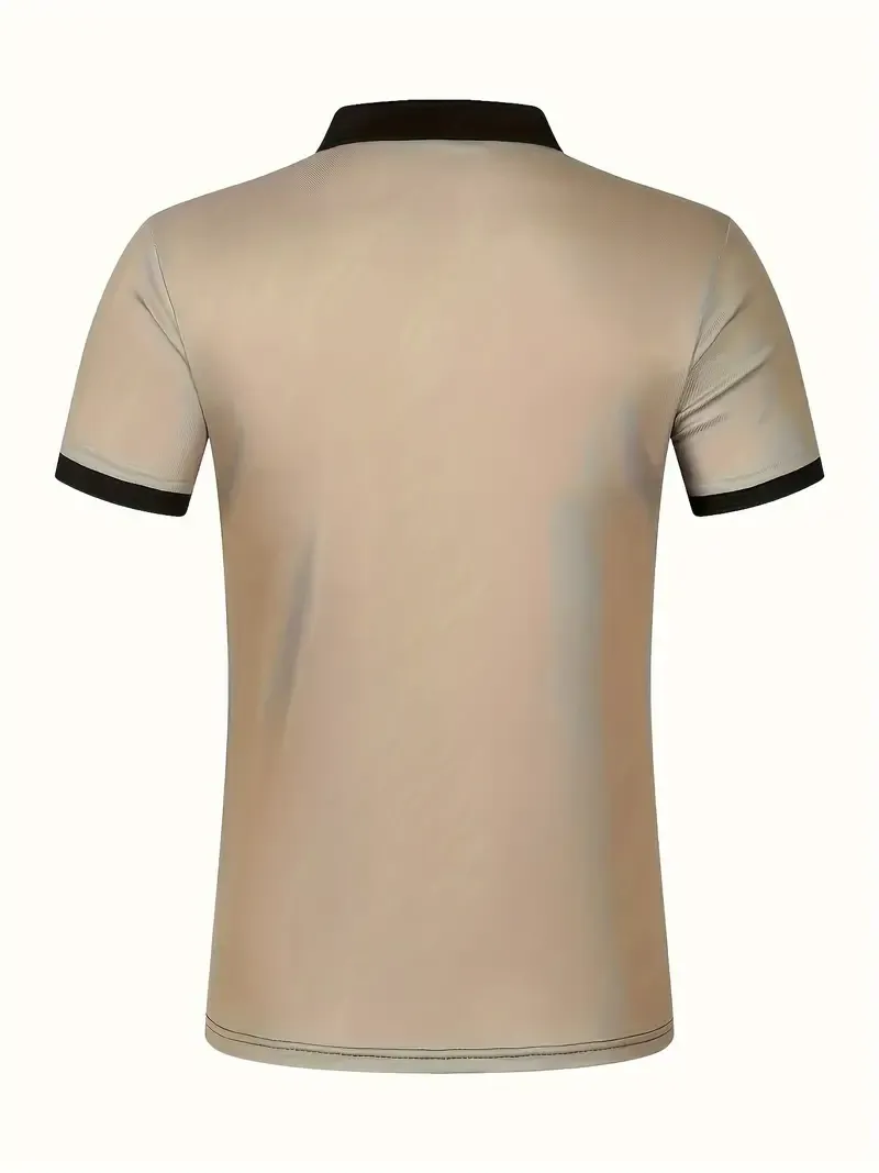 Men's Color Block Striped Executive Shirt, Casual Short Sleeve Shirt For Summer Outdoor