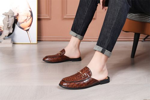 Wear breathable real leather shoes over half-top sandals