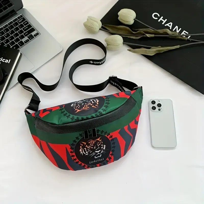 Fashion Casual Color Block Tiger Pattern Waist Bag Chest Bag Travel Sports Waist Bag