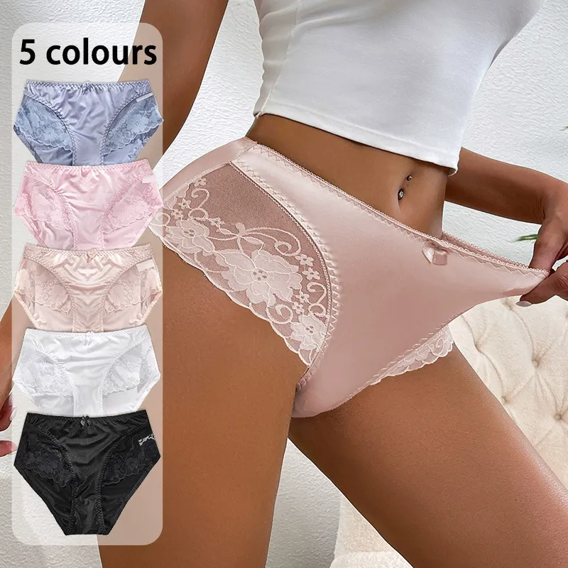New elegant satin women's underwear, all-cotton bow women's triangle pants