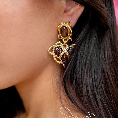 Medieval pierced heart-shaped glass crystal trendy earrings