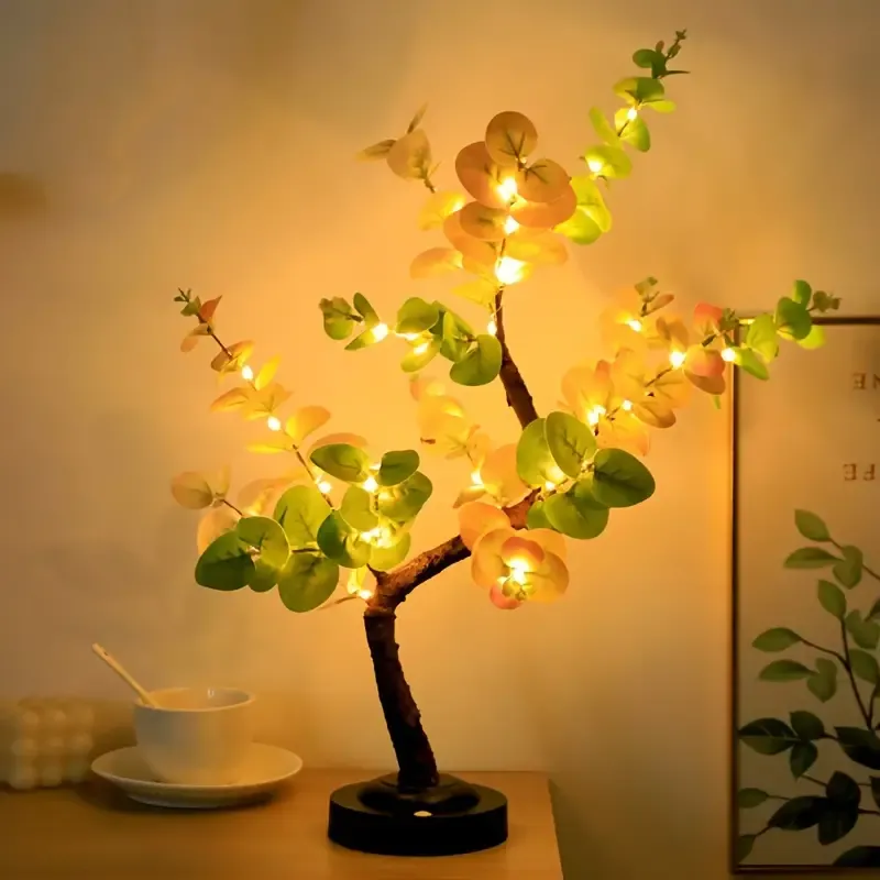 Bonsai Eucalyptus LED Tree Lamp - DIY Tabletop Decor, USB Battery Powered, Warm White Light for Living Room & Bedroom Aesthetics, Perfect Gift