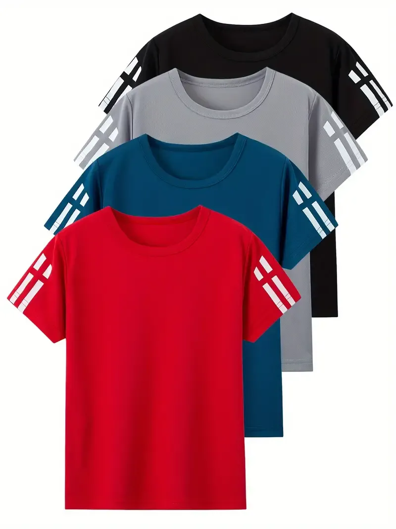 4pcs Comfortable Boys' Summer Tees - Loose Fit