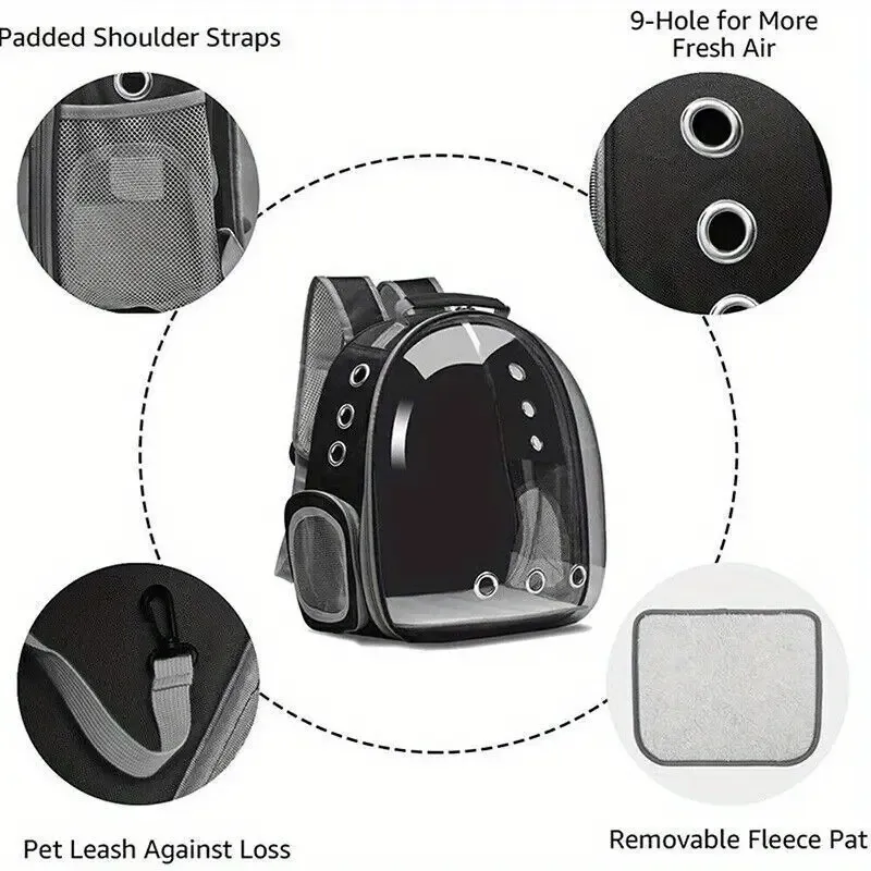 Pet Carrier Backpack: Transparent Space Capsule Design, Durable PVC, for Small to Medium Cats and Dogs, Casual Style, for Hiking and Camping