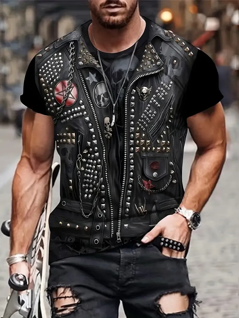 Sailor Punk Style Full Print Men's T-Shirt, Polyester & Spandex, Crew Neck, Casual Wear, Digital Print Graphic Tee, Machine Washable