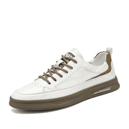 Breathable white trendy all-match men's leather shoes