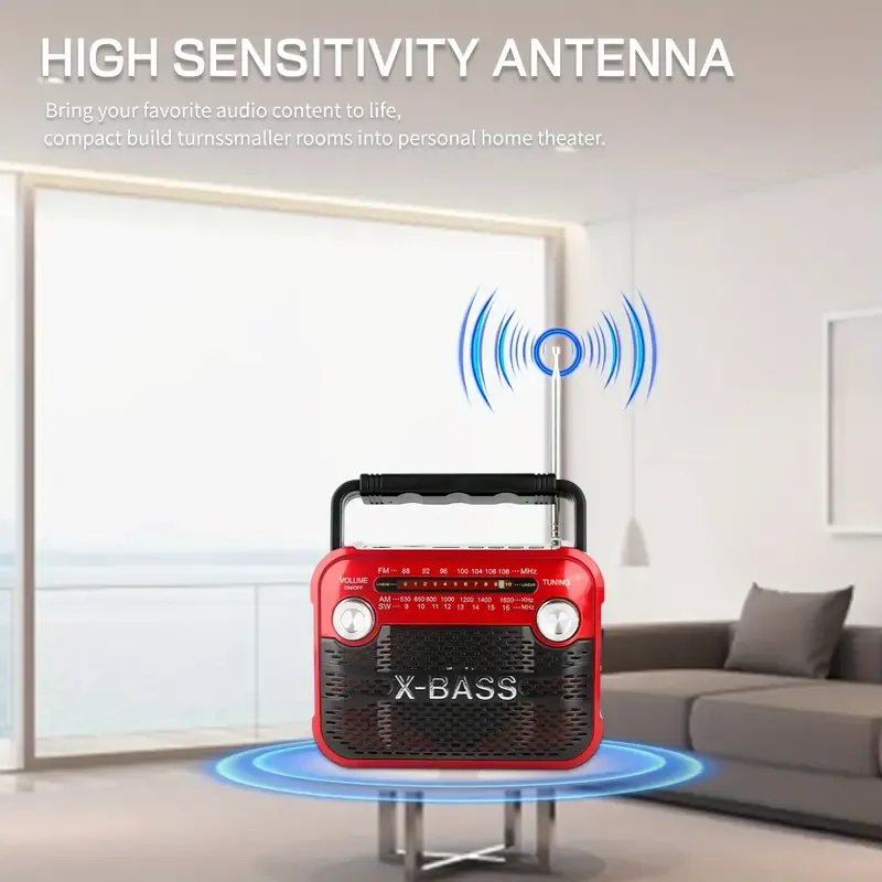 Portable FM Radio, Output 3WFM AM SW1-6 USB TF BT Playback, 800mAh, 2-4H Playtime Multi-Band Home Flashlight Radio RX-125BT Can Be Used Indoor, Outdoor