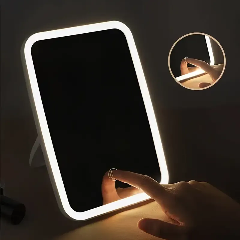 🔥🔥Hot Sale Promotion - Free shipping on all orders Limited-time offer LED Makeup Mirror with Touch Sensor, 3 Color Lighting Modes - White, Natural & Warm Light, Adjustable Brightness, Portable Folding Tabletop Cosmetic Mirror with USB Charging, Lithium Rechargeable Battery, Polished Flower Theme Frame, Plastic Surface - Compact & Travel-Friendly