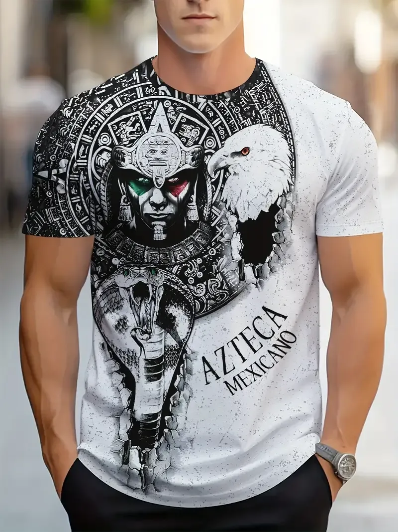 Men's Casual Geometric Print T-Shirt - Soft, Breathable Polyester, Regular Fit, Crew Neck - Perfect for Casual Attire
