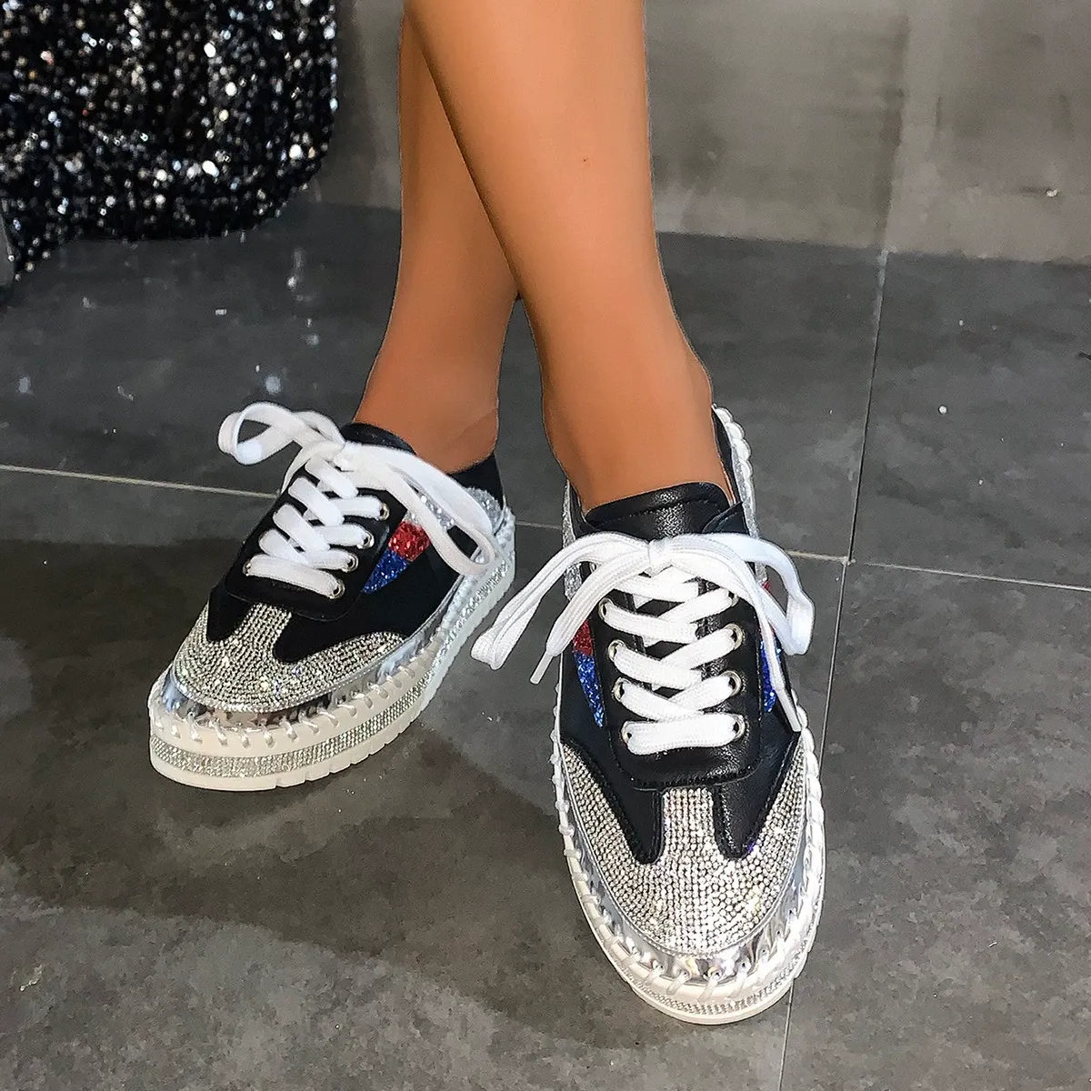 Rhinestone-embellished white trainers New arrival: Plus-size versatile chunky-soled platform loafers