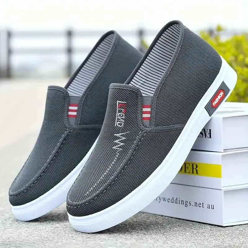 Men's Solid Color Slip On Canvas Loafer Shoes, Comfy Non Slip Rubber Sole Durable Walking Shoes, Men's Footwear