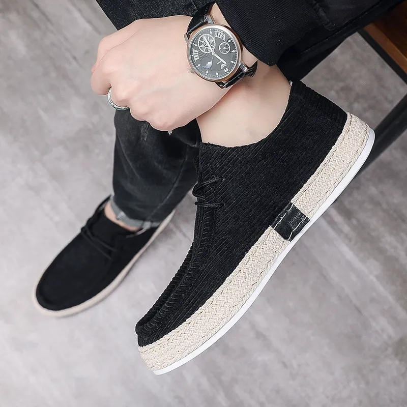Men's slip-on shoes, corduroy men's shoes, casual shoes, four seasons round toe sailing shoes for men
