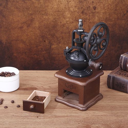 Retro Classic Hand Shake Bean Grinder Portable Adjustable Coffee Grinder Home Mini Big Wheel Manual Coffee Machine Gifts To People