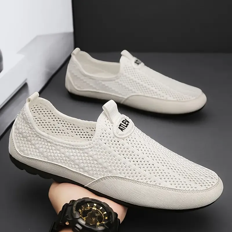 Plus Size Men's Solid Color Breathable Slip On Loafer Shoes, Comfy Non Slip Casual Durable Walking Shoes, Men's Office Footwear