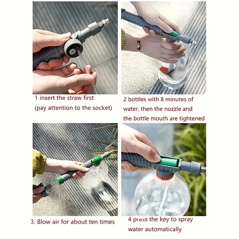 Handheld High Pressure Air Pump Manual Sprayer with Adjustable Nozzle - Continuous Hand Pump Pressure Sprayer for Garden Supplies - No Electricity or Battery Needed - Plastic Material with Multiple Components Included