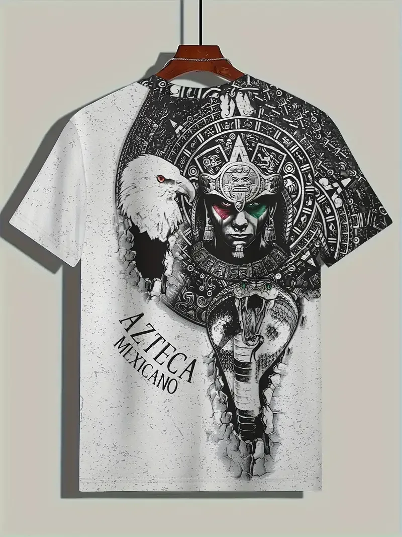 Men's Casual Geometric Print T-Shirt - Soft, Breathable Polyester, Regular Fit, Crew Neck - Perfect for Casual Attire