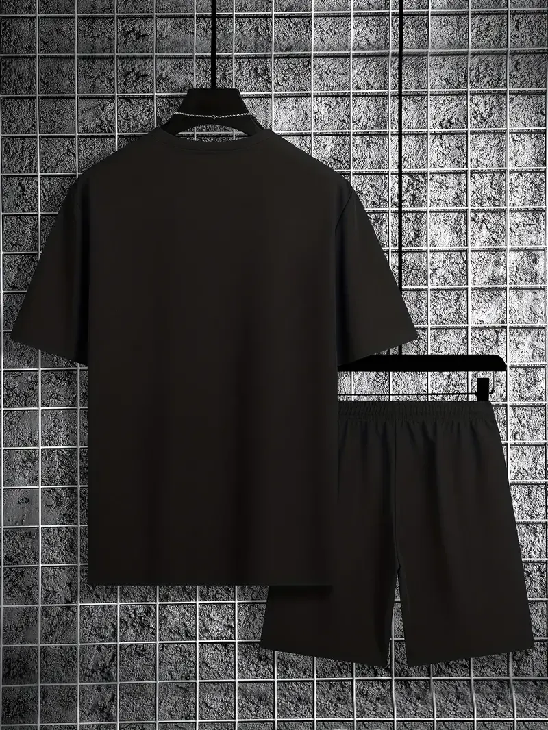 Men's Casual Sportswear Set, Fashionable Versatile Two-Piece Outfit With Blue Accents, Short Sleeve T-shirt And Shorts Combo