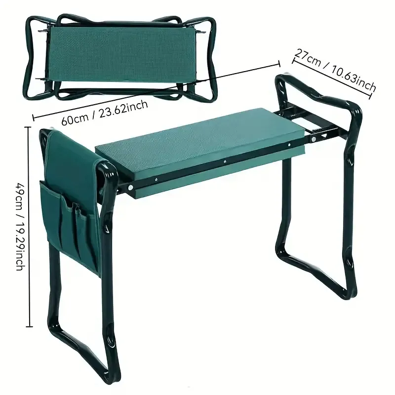 Versatile Garden Chair with Adjustable Height, Foldable Design & EVA Kneeling Cushion - Includes Side Pocket for Tools