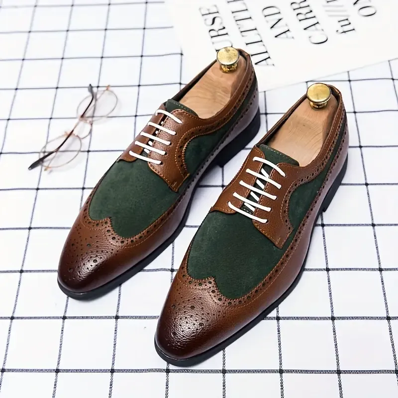 Men's Versatile Business Casual Dress Shoes - Sleek Lace-Up Faux with Non-Slip Sole
