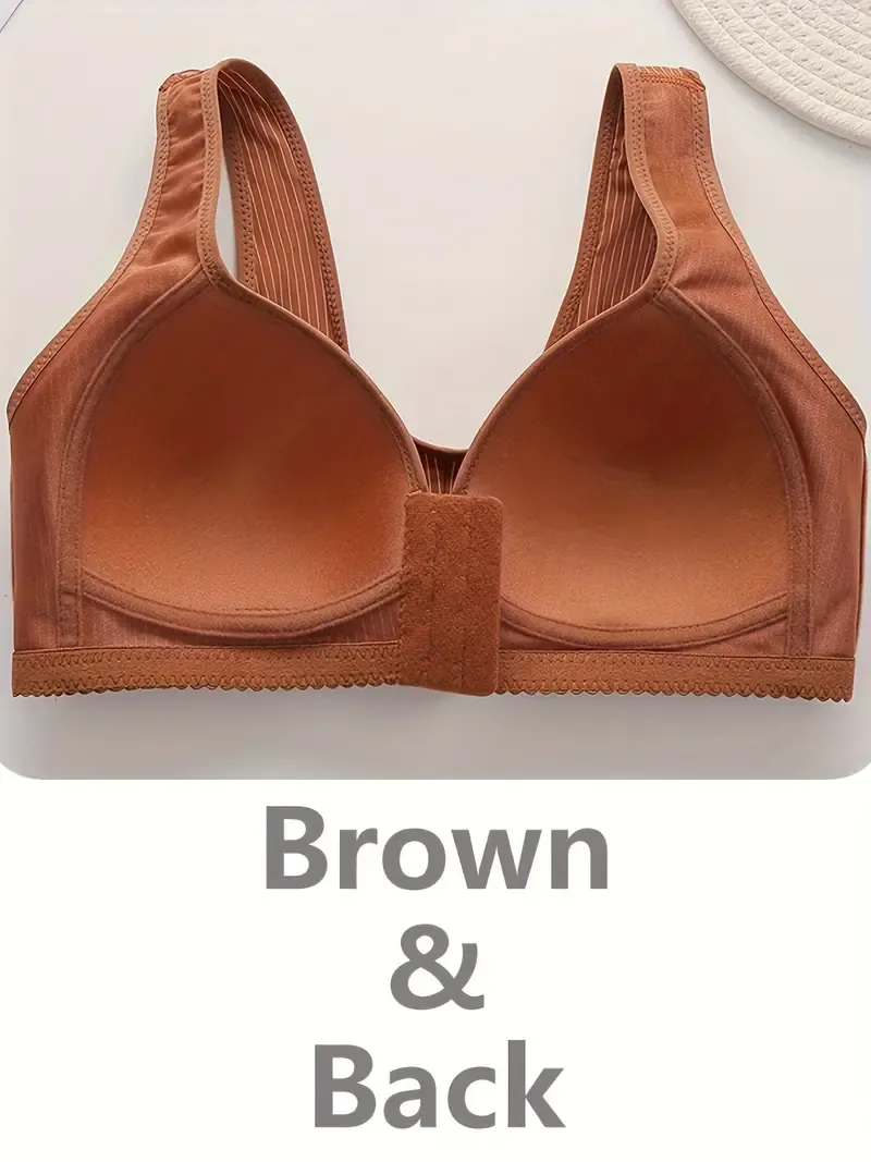 Solid Seamless Front Closure Ribbed Wireless Tank Bra, Sexy Comfy Push Up Bra, Women's Lingerie & Underwear