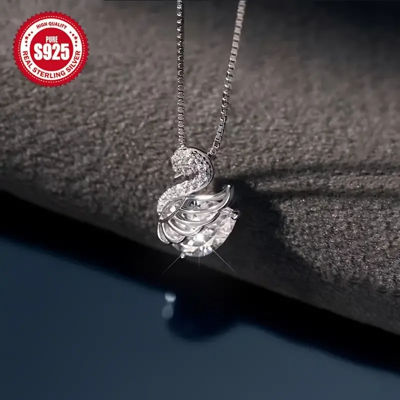 Elegant 925 Sterling Silver Swan Pendant Necklace with zirconia Inlay, Vintage Style Silver Plated Jewelry for Women, Ideal for Daily Wear & Special Occasions, Perfect Valentine's Day Gift