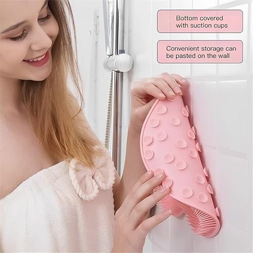 Shower Foot & Back Scrubber, Wall-Mounted Scrubber with Suction Cups, Silicone Bath Massage Cushion Brush, Massager Mat, Gentle Exfoliating and for All Kinds of Skin Green