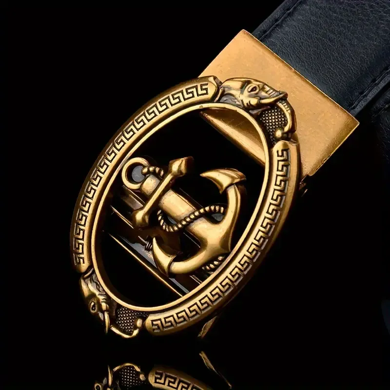 Stylish Nautical Belt With Anchor Buckle, PU Leather Belt, Ideal Valentine's Day Surprise For Him