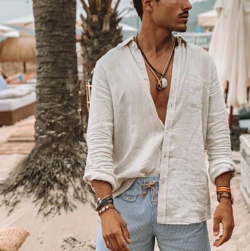 Lapel Long Sleeve Beach Shirt