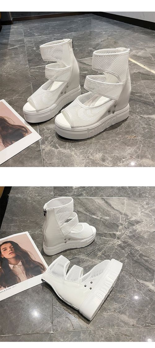Summer 2024 Women's Heeled Sandals Thick Heel Sandal High Heels White Wedge Women Mesh Sandals