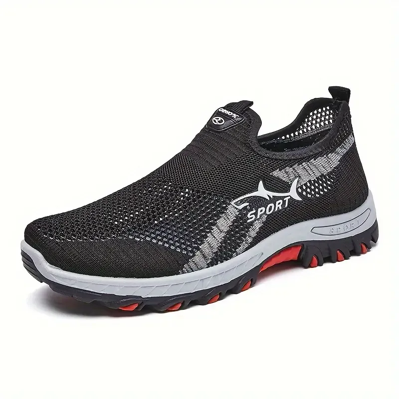 Men's Slip On Mesh Breathable Non Slip Sneakers, Durable Comfy For Spring Summer Outdoor Hiking Camping Climbing