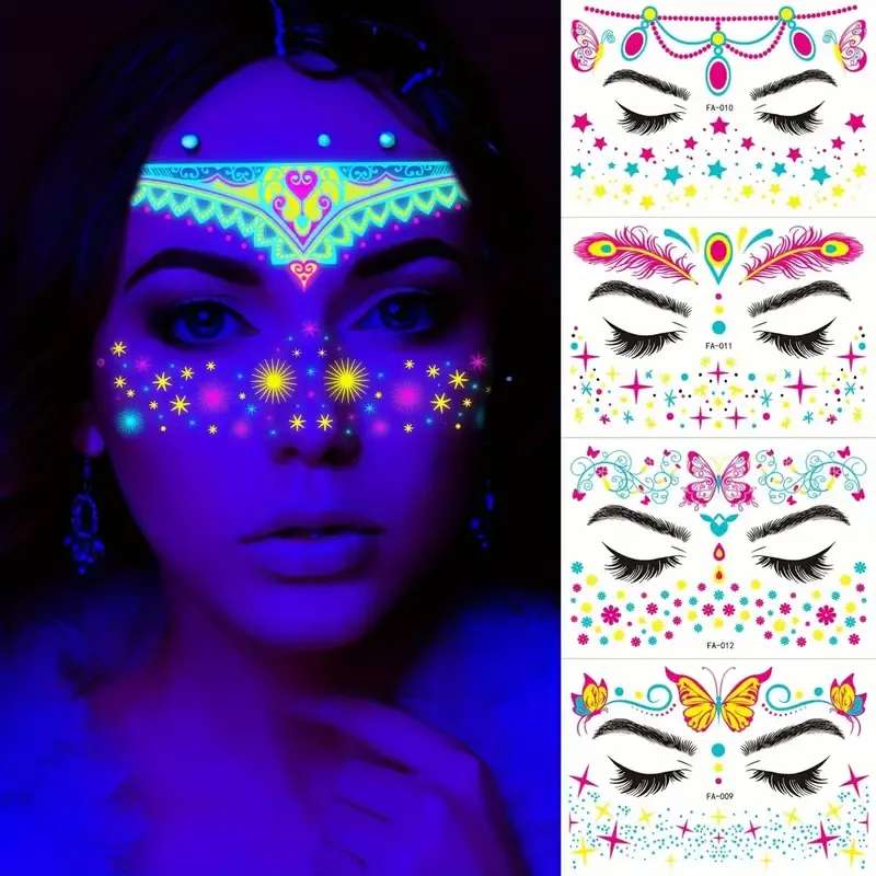 UV Neon Floral Glow-in-the-Dark Temporary Tattoo Sticker