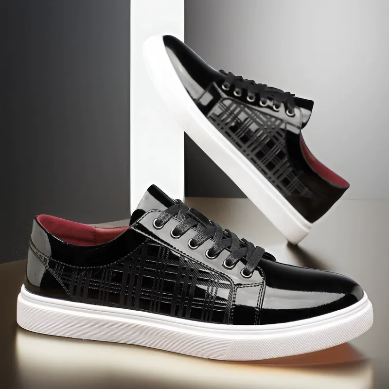 Men's Formal Fashion Pointed-Toe Patent Leather Low-Top Business Casual Glossy Finish