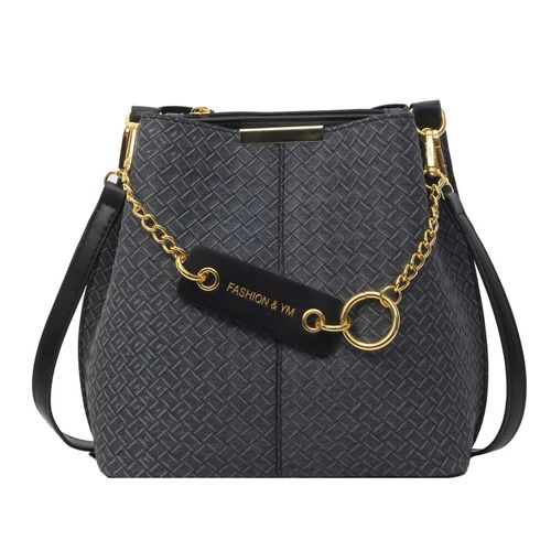 Elegant Women's Bucket Bag with Adjustable Strap - Chic Plaid Faux Leather, Magnetic Closure, Perfect for Work & Casual Outings