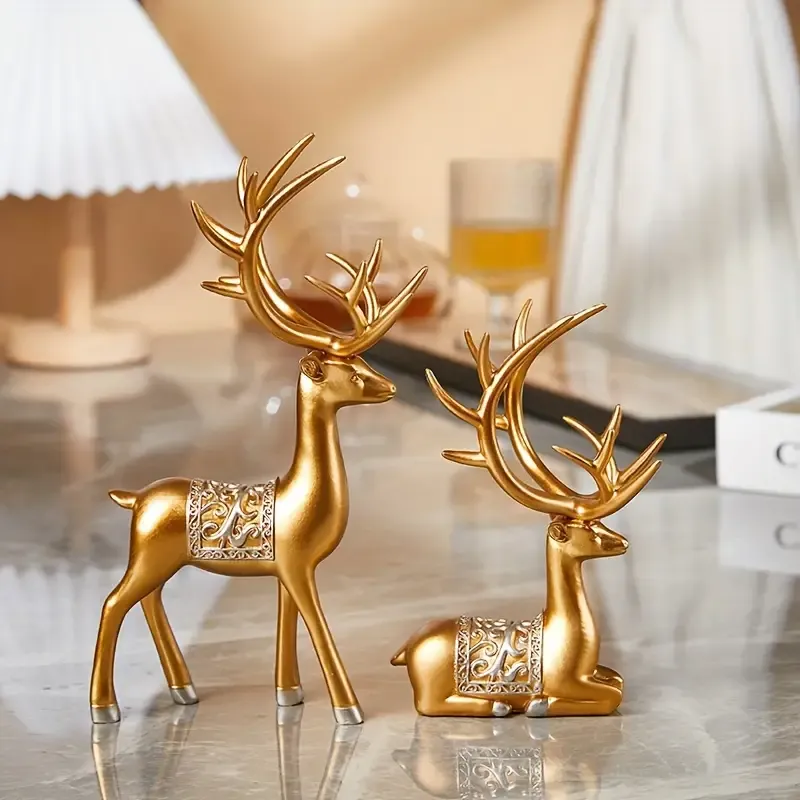 1pc Resin Creative Deer Figurine, Modern Simple Reindeer Statue for Living Room, Wine Cabinet Home Decor, Artistic Luxurious Ornament